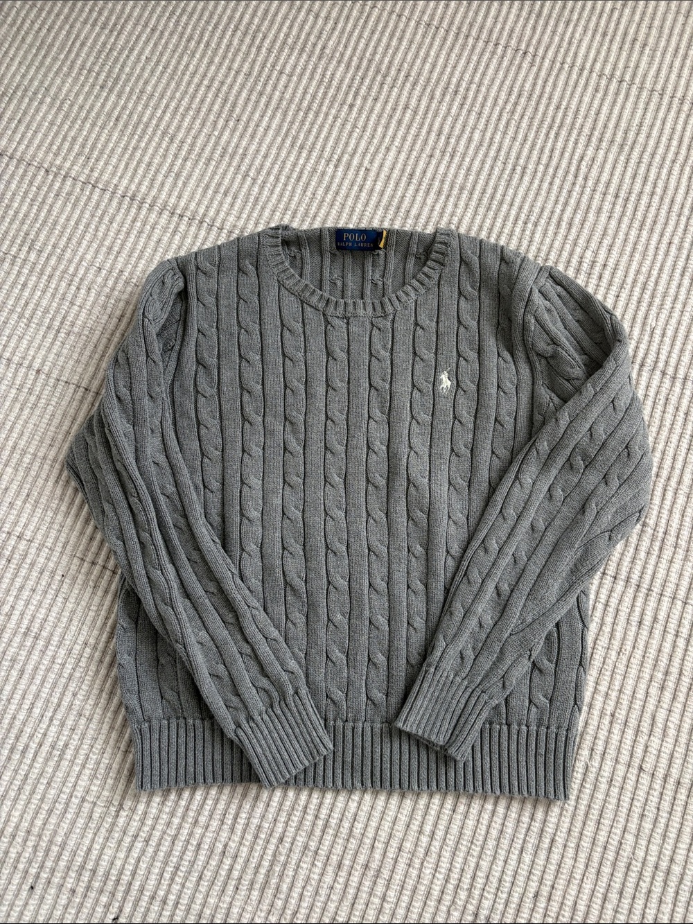 Polo by Ralph Lauren Gray Cable-Knit Crewneck Sweater with Pony